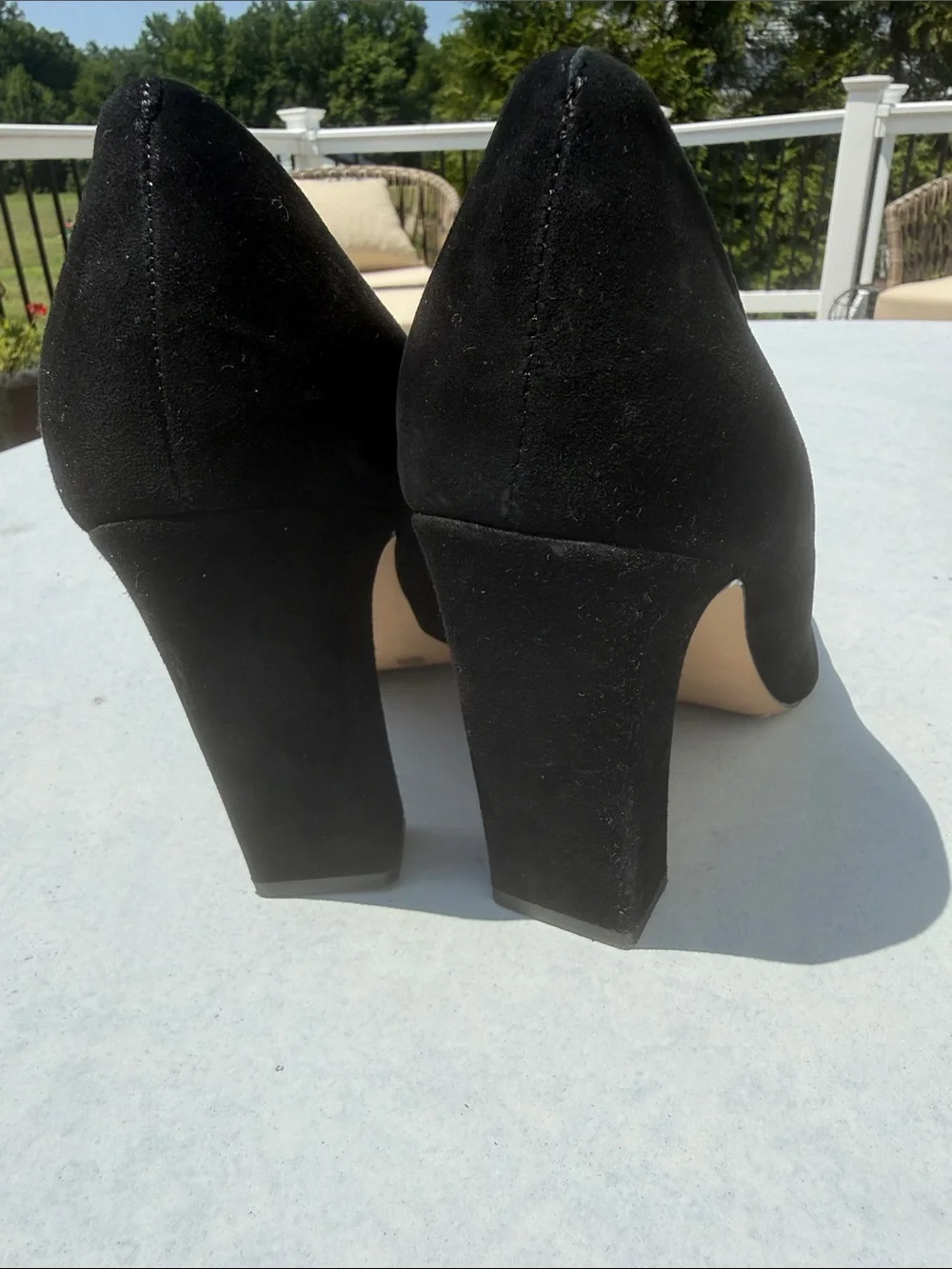 Vince Camuto Black Suede Pointed-Toe Block Heel Pumps